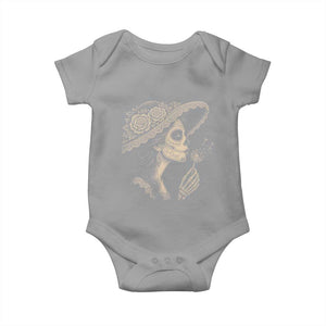 Vintage Dia de los Muertos Catrina Portrait Graphic Baby Onesie Gothic Sugar Skull Woman Blowing Dandelion TS02 Sport Gray Print Your Wear