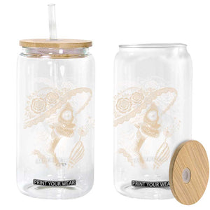 Vintage Dia de los Muertos Catrina Portrait Graphic Glass Can Gothic Sugar Skull Woman Blowing Dandelion TS02 Print Your Wear