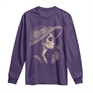 Vintage Dia de los Muertos Catrina Portrait Graphic Long Sleeve Shirt Gothic Sugar Skull Woman Blowing Dandelion TS02 Purple Print Your Wear