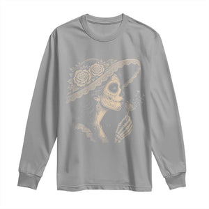 Vintage Dia de los Muertos Catrina Portrait Graphic Long Sleeve Shirt Gothic Sugar Skull Woman Blowing Dandelion TS02 Sport Gray Print Your Wear