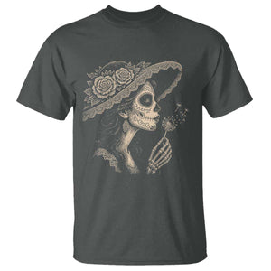 Vintage Dia de los Muertos Catrina Portrait Graphic T Shirt Gothic Sugar Skull Woman Blowing Dandelion TS02 Dark Heather Print Your Wear