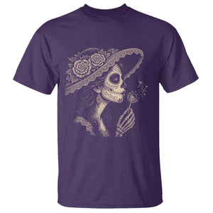 Vintage Dia de los Muertos Catrina Portrait Graphic T Shirt Gothic Sugar Skull Woman Blowing Dandelion TS02 Purple Print Your Wear