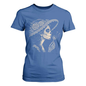 Vintage Dia de los Muertos Catrina Portrait Graphic T Shirt For Women Gothic Sugar Skull Woman Blowing Dandelion TS02 Royal Blue Print Your Wear