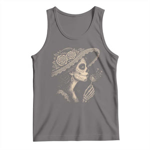 Vintage Dia de los Muertos Catrina Portrait Graphic Tank Top Gothic Sugar Skull Woman Blowing Dandelion TS02 Deep Heather Print Your Wear