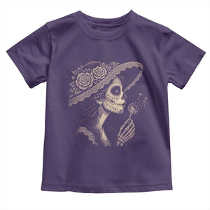 Vintage Dia de los Muertos Catrina Portrait Graphic Toddler T Shirt Gothic Sugar Skull Woman Blowing Dandelion TS02 Purple Print Your Wear
