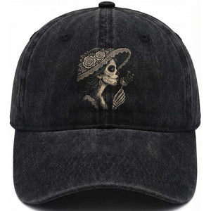 Vintage Dia de los Muertos Catrina Portrait Graphic Washed Cotton Baseball Cap Gothic Sugar Skull Woman Blowing Dandelion TS02 Print Your Wear