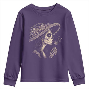 Vintage Dia de los Muertos Catrina Portrait Graphic Youth Sweatshirt Gothic Sugar Skull Woman Blowing Dandelion TS02 Purple Print Your Wear
