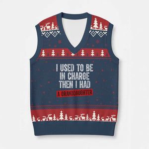 Funny Grandpas Girls Quote Classic Graphic V-Neck Knit Sweater Vest I Used To Be In Charge Then I Had A Granddaughter TS02 Navy Red Print Your Wear