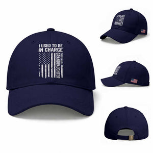 Patriotic American Flag Grandfather Pride Baseball Cap I Used To Be In Charge Granddaughter Funny Grandpas Girls Distressed USA Style TS02 Baseball Cap Universal Fit Dark Blue Print Your Wear