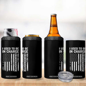 Patriotic American Flag Grandfather Pride 4 in 1 Can Cooler Tumbler I Used To Be In Charge Granddaughter Funny Grandpas Girls Distressed USA Style