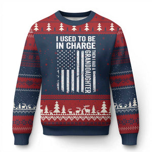 Patriotic American Flag Grandfather Pride Ugly Christmas Sweater I Used To Be In Charge Granddaughter Funny Grandpas Girls Distressed USA Style TS02 Navy Red Print Your Wear