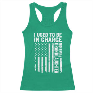 Patriotic American Flag Grandfather Pride Racerback Tank Top I Used To Be In Charge Granddaughter Funny Grandpas Girls Distressed USA Style