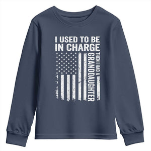Patriotic American Flag Grandfather Pride Youth Sweatshirt I Used To Be In Charge Granddaughter Funny Grandpas Girls Distressed USA Style