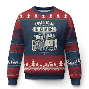Vintage Style Western Funny Grandpas Girls Ugly Christmas Sweater I Used To Be In Charge Then I Had A Granddaughter Retro Look TS02 Navy Red Print Your Wear