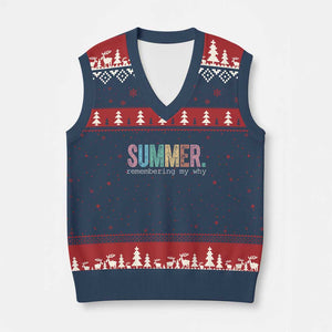 Summer Remembering My Why V-Neck Knit Sweater Vest Funny Distressed Retro End of School Year Teacher Typography TS02 Navy Red Print Your Wear