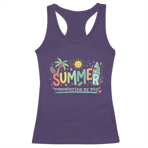 Summer Remembering My Why Racerback Tank Top Cute Tropical Beach Palm Tree Surfboard Teacher Graphic TS02 Purple Print Your Wear