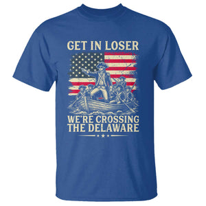 Get In Loser We're Crossing The Delaware Vintage T Shirt Funny George Washington American Flag Patriotic Fireworks TS02 Royal Blue Print Your Wear