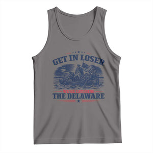 Get In Loser We're Crossing The Delaware Retro Tank Top Distressed George Washington Boat Scene Patriotic American Revolution Humor TS02 Deep Heather Print Your Wear
