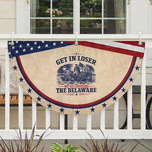Get In Loser We're Crossing The Delaware Retro Patriotic Fan Flag Distressed George Washington Boat Scene American Revolution Humor
