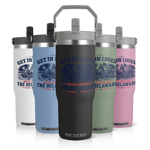 Get In Loser We're Crossing The Delaware Retro Flip Straw Tumbler Distressed George Washington Boat Scene Patriotic American Revolution Humor TS02 Print Your Wear