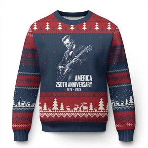 America 250th Anniversary Abraham Lincoln Rock Star Ugly Christmas Sweater Funny Electric Guitar Player 1776 to 2026 Semiquincentennial