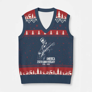 America 250th Anniversary Abraham Lincoln Rock Star V-Neck Knit Sweater Vest Funny Electric Guitar Player 1776 to 2026 Semiquincentennial TS02 Navy Red Print Your Wear