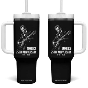 America 250th Anniversary Abraham Lincoln Rock Star Tumbler With Handle Funny Electric Guitar Player 1776 to 2026 Semiquincentennial TS02 One Size: 40 oz Black Print Your Wear