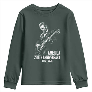 America 250th Anniversary Abraham Lincoln Rock Star Youth Sweatshirt Funny Electric Guitar Player 1776 to 2026 Semiquincentennial TS02 Dark Forest Green Print Your Wear