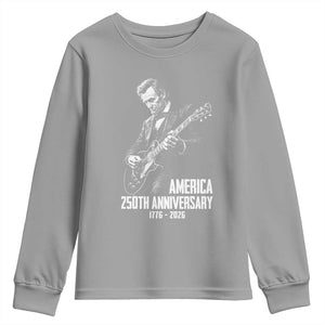 America 250th Anniversary Abraham Lincoln Rock Star Youth Sweatshirt Funny Electric Guitar Player 1776 to 2026 Semiquincentennial TS02 Sport Gray Print Your Wear