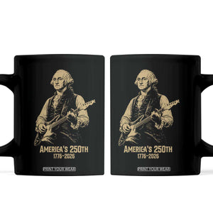 America's 250th George Washington Rock Star Coffee Mug Funny Electric Guitar Player Vintage 1776 to 2026 Semiquincentennial TS02 Black Print Your Wear