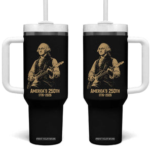 America's 250th George Washington Rock Star Tumbler With Handle Funny Electric Guitar Player Vintage 1776 to 2026 Semiquincentennial TS02 One Size: 40 oz Black Print Your Wear