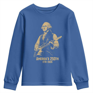 America's 250th George Washington Rock Star Youth Sweatshirt Funny Electric Guitar Player Vintage 1776 to 2026 Semiquincentennial TS02 Royal Blue Print Your Wear