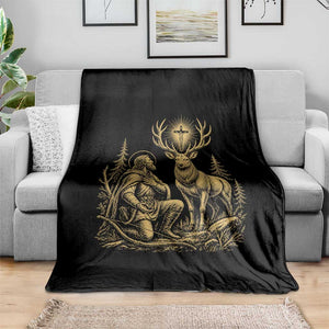 Saint Hubert Patron Saint of Hunters Vintage Woodcut Throw Blanket Catholic Faith and Hunting Heritage Gift