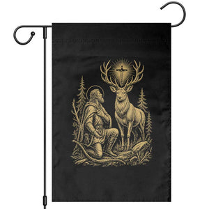 Saint Hubert Patron Saint of Hunters Vintage Woodcut Garden Flag Catholic Faith and Hunting Heritage Gift