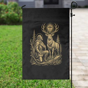 Saint Hubert Patron Saint of Hunters Vintage Woodcut Garden Flag Catholic Faith and Hunting Heritage Gift