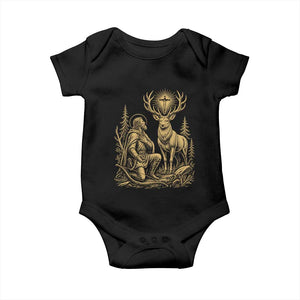Saint Hubert Patron Saint of Hunters Vintage Woodcut Baby Onesie Catholic Faith and Hunting Heritage Gift