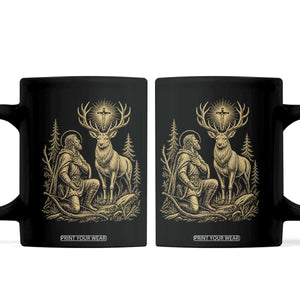 Saint Hubert Patron Saint of Hunters Vintage Woodcut Coffee Mug Catholic Faith and Hunting Heritage Gift