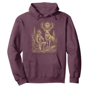 Saint Hubert Patron Saint of Hunters Vintage Woodcut Hoodie Catholic Faith and Hunting Heritage Gift