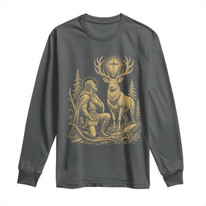 Saint Hubert Patron Saint of Hunters Vintage Woodcut Long Sleeve Shirt Catholic Faith and Hunting Heritage Gift