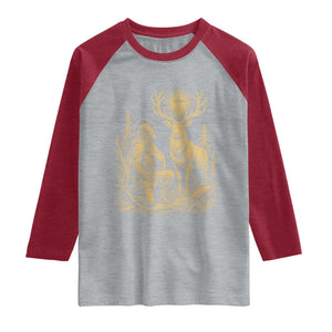 Saint Hubert Patron Saint of Hunters Vintage Woodcut Raglan Shirt Catholic Faith and Hunting Heritage Gift