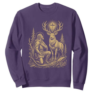 Saint Hubert Patron Saint of Hunters Vintage Woodcut Sweatshirt Catholic Faith and Hunting Heritage Gift