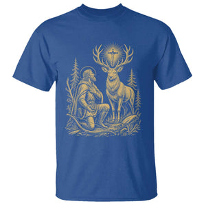 Saint Hubert Patron Saint of Hunters Vintage Woodcut T Shirt Catholic Faith and Hunting Heritage Gift