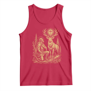 Saint Hubert Patron Saint of Hunters Vintage Woodcut Tank Top Catholic Faith and Hunting Heritage Gift