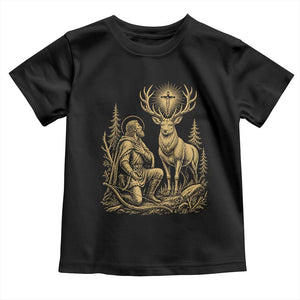 Saint Hubert Patron Saint of Hunters Vintage Woodcut Toddler T Shirt Catholic Faith and Hunting Heritage Gift