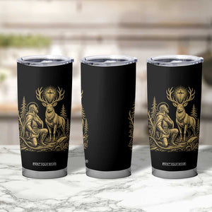 Saint Hubert Patron Saint of Hunters Vintage Woodcut Tumbler Cup Catholic Faith and Hunting Heritage Gift
