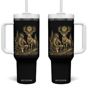 Saint Hubert Patron Saint of Hunters Vintage Woodcut Tumbler With Handle Catholic Faith and Hunting Heritage Gift
