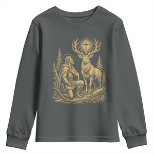 Saint Hubert Patron Saint of Hunters Vintage Woodcut Youth Sweatshirt Catholic Faith and Hunting Heritage Gift