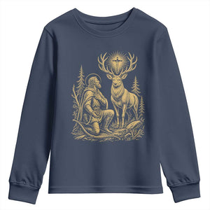 Saint Hubert Patron Saint of Hunters Vintage Woodcut Youth Sweatshirt Catholic Faith and Hunting Heritage Gift