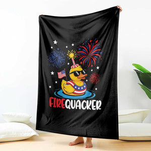 Firequacker Funny Patriotic Rubber Duck Throw Blanket Cool American Flag Sunglasses and Stars Swim Ring Summer Fireworks TS02 Print Your Wear