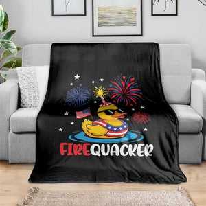 Firequacker Funny Patriotic Rubber Duck Throw Blanket Cool American Flag Sunglasses and Stars Swim Ring Summer Fireworks TS02 Print Your Wear